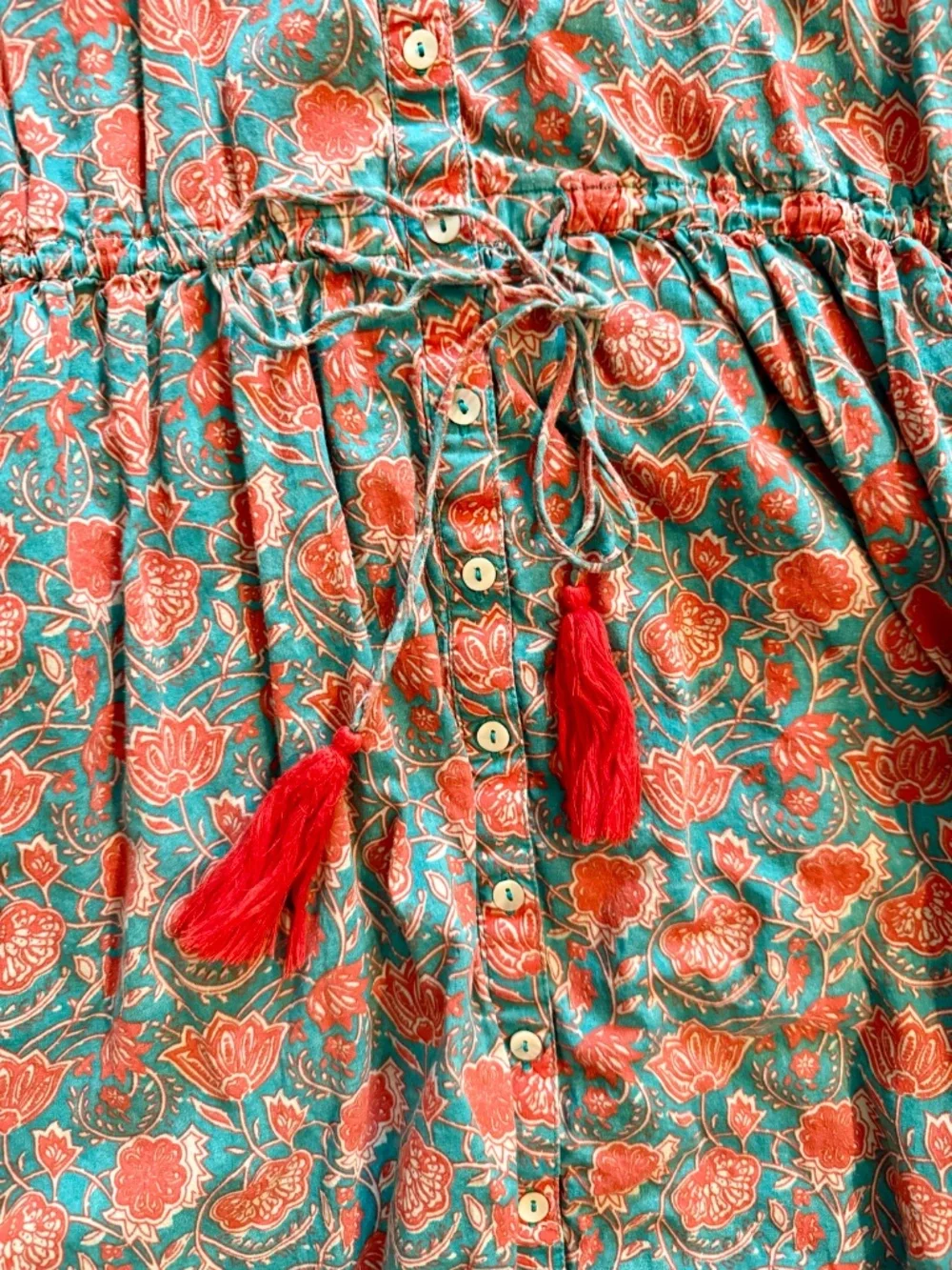 Natural Life Women’s Cotton Sleeveless Shirt Dress - Turquoise Vines - XL - Picture 3 of 3